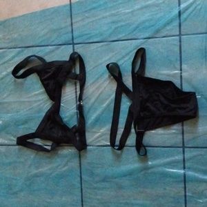 2pcs black strap top bottom bikini swimsuit wear